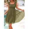 imagePRETTYGARDEN Womens 2025 Casual Mini Summer Dresses Sleeveless Tulle Ruffle Square Neck Tiered Smocked Wedding Guest DressArmy Green