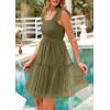 imagePRETTYGARDEN Womens 2025 Casual Mini Summer Dresses Sleeveless Tulle Ruffle Square Neck Tiered Smocked Wedding Guest DressArmy Green