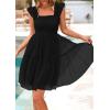 imagePRETTYGARDEN Womens 2025 Casual Mini Summer Dresses Sleeveless Tulle Ruffle Square Neck Tiered Smocked Wedding Guest DressBlack