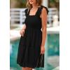 imagePRETTYGARDEN Womens 2025 Casual Mini Summer Dresses Sleeveless Tulle Ruffle Square Neck Tiered Smocked Wedding Guest DressBlack