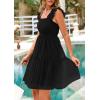imagePRETTYGARDEN Womens 2025 Casual Mini Summer Dresses Sleeveless Tulle Ruffle Square Neck Tiered Smocked Wedding Guest DressBlack