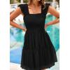 imagePRETTYGARDEN Womens 2025 Casual Mini Summer Dresses Sleeveless Tulle Ruffle Square Neck Tiered Smocked Wedding Guest DressBlack