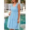 imagePRETTYGARDEN Womens 2025 Casual Mini Summer Dresses Sleeveless Tulle Ruffle Square Neck Tiered Smocked Wedding Guest DressLight Blue