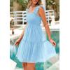 imagePRETTYGARDEN Womens 2025 Casual Mini Summer Dresses Sleeveless Tulle Ruffle Square Neck Tiered Smocked Wedding Guest DressLight Blue
