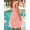 imagePRETTYGARDEN Womens 2025 Casual Mini Summer Dresses Sleeveless Tulle Ruffle Square Neck Tiered Smocked Wedding Guest DressPink