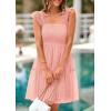 imagePRETTYGARDEN Womens 2025 Casual Mini Summer Dresses Sleeveless Tulle Ruffle Square Neck Tiered Smocked Wedding Guest DressPink