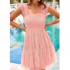 imagePRETTYGARDEN Womens 2025 Casual Mini Summer Dresses Sleeveless Tulle Ruffle Square Neck Tiered Smocked Wedding Guest DressPink