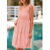 imagePRETTYGARDEN Womens 2025 Casual Mini Summer Dresses Sleeveless Tulle Ruffle Square Neck Tiered Smocked Wedding Guest DressPink