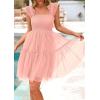 imagePRETTYGARDEN Womens 2025 Casual Mini Summer Dresses Sleeveless Tulle Ruffle Square Neck Tiered Smocked Wedding Guest DressPink