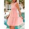 imagePRETTYGARDEN Womens 2025 Casual Mini Summer Dresses Sleeveless Tulle Ruffle Square Neck Tiered Smocked Wedding Guest DressPink