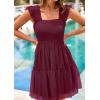 imagePRETTYGARDEN Womens 2025 Casual Mini Summer Dresses Sleeveless Tulle Ruffle Square Neck Tiered Smocked Wedding Guest DressWine Red