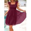 imagePRETTYGARDEN Womens 2025 Casual Mini Summer Dresses Sleeveless Tulle Ruffle Square Neck Tiered Smocked Wedding Guest DressWine Red