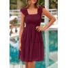 imagePRETTYGARDEN Womens 2025 Casual Mini Summer Dresses Sleeveless Tulle Ruffle Square Neck Tiered Smocked Wedding Guest DressWine Red