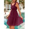 imagePRETTYGARDEN Womens 2025 Casual Mini Summer Dresses Sleeveless Tulle Ruffle Square Neck Tiered Smocked Wedding Guest DressWine Red