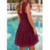 imagePRETTYGARDEN Womens 2025 Casual Mini Summer Dresses Sleeveless Tulle Ruffle Square Neck Tiered Smocked Wedding Guest DressWine Red