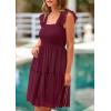 imagePRETTYGARDEN Womens 2025 Casual Mini Summer Dresses Sleeveless Tulle Ruffle Square Neck Tiered Smocked Wedding Guest DressWine Red