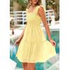 imagePRETTYGARDEN Womens 2025 Casual Mini Summer Dresses Sleeveless Tulle Ruffle Square Neck Tiered Smocked Wedding Guest DressYellow