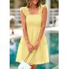 imagePRETTYGARDEN Womens 2025 Casual Mini Summer Dresses Sleeveless Tulle Ruffle Square Neck Tiered Smocked Wedding Guest DressYellow