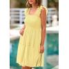 imagePRETTYGARDEN Womens 2025 Casual Mini Summer Dresses Sleeveless Tulle Ruffle Square Neck Tiered Smocked Wedding Guest DressYellow