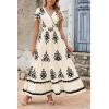 imagePRETTYGARDEN Womens 2025 Summer Casual V Neck Boho Maxi Dress Flowy Aline Bell Sleeve Tiered Floral Dresses with PocketFloral Apricot Black