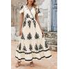 imagePRETTYGARDEN Womens 2025 Summer Casual V Neck Boho Maxi Dress Flowy Aline Bell Sleeve Tiered Floral Dresses with PocketFloral Apricot Black