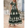 imagePRETTYGARDEN Womens 2025 Summer Casual V Neck Boho Maxi Dress Flowy Aline Bell Sleeve Tiered Floral Dresses with PocketFloral Army Green White