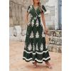 imagePRETTYGARDEN Womens 2025 Summer Casual V Neck Boho Maxi Dress Flowy Aline Bell Sleeve Tiered Floral Dresses with PocketFloral Army Green White