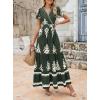 imagePRETTYGARDEN Womens 2025 Summer Casual V Neck Boho Maxi Dress Flowy Aline Bell Sleeve Tiered Floral Dresses with PocketFloral Army Green White
