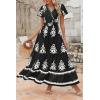 imagePRETTYGARDEN Womens 2025 Summer Casual V Neck Boho Maxi Dress Flowy Aline Bell Sleeve Tiered Floral Dresses with PocketFloral Black White