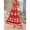 imagePRETTYGARDEN Womens 2025 Summer Casual V Neck Boho Maxi Dress Flowy Aline Bell Sleeve Tiered Floral Dresses with PocketFloral Brick Red White