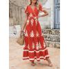imagePRETTYGARDEN Womens 2025 Summer Casual V Neck Boho Maxi Dress Flowy Aline Bell Sleeve Tiered Floral Dresses with PocketFloral Brick Red White