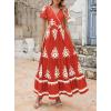 imagePRETTYGARDEN Womens 2025 Summer Casual V Neck Boho Maxi Dress Flowy Aline Bell Sleeve Tiered Floral Dresses with PocketFloral Brick Red White