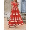 imagePRETTYGARDEN Womens 2025 Summer Casual V Neck Boho Maxi Dress Flowy Aline Bell Sleeve Tiered Floral Dresses with PocketFloral Brick Red White