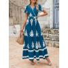imagePRETTYGARDEN Womens 2025 Summer Casual V Neck Boho Maxi Dress Flowy Aline Bell Sleeve Tiered Floral Dresses with PocketFloral Lake Blue White