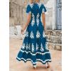 imagePRETTYGARDEN Womens 2025 Summer Casual V Neck Boho Maxi Dress Flowy Aline Bell Sleeve Tiered Floral Dresses with PocketFloral Lake Blue White
