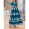 imagePRETTYGARDEN Womens 2025 Summer Casual V Neck Boho Maxi Dress Flowy Aline Bell Sleeve Tiered Floral Dresses with PocketFloral Lake Blue White