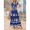 imagePRETTYGARDEN Womens 2025 Summer Casual V Neck Boho Maxi Dress Flowy Aline Bell Sleeve Tiered Floral Dresses with PocketFloral Navy White