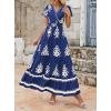 imagePRETTYGARDEN Womens 2025 Summer Casual V Neck Boho Maxi Dress Flowy Aline Bell Sleeve Tiered Floral Dresses with PocketFloral Navy White