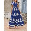 imagePRETTYGARDEN Womens 2025 Summer Casual V Neck Boho Maxi Dress Flowy Aline Bell Sleeve Tiered Floral Dresses with PocketFloral Navy White