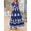imagePRETTYGARDEN Womens 2025 Summer Casual V Neck Boho Maxi Dress Flowy Aline Bell Sleeve Tiered Floral Dresses with PocketFloral Navy White