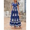imagePRETTYGARDEN Womens 2025 Summer Casual V Neck Boho Maxi Dress Flowy Aline Bell Sleeve Tiered Floral Dresses with PocketFloral Navy White
