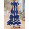 imagePRETTYGARDEN Womens 2025 Summer Casual V Neck Boho Maxi Dress Flowy Aline Bell Sleeve Tiered Floral Dresses with PocketFloral Navy White