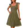 imagePRETTYGARDEN Womens 2025 Casual Mini Summer Dresses Sleeveless Tulle Ruffle Square Neck Tiered Smocked Wedding Guest DressArmy Green