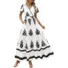 imagePRETTYGARDEN Womens 2025 Summer Casual V Neck Boho Maxi Dress Flowy Aline Bell Sleeve Tiered Floral Dresses with PocketFloral White Black
