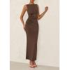 imagePRETTYGARDEN Womens 2025 Summer Semi Formal Midi Dresses Sleeveless Ruched Bodycon Long Elegant Cocktail Wedding Guest DressCoffee