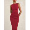 imagePRETTYGARDEN Womens 2025 Summer Semi Formal Midi Dresses Sleeveless Ruched Bodycon Long Elegant Cocktail Wedding Guest DressWine Red