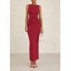 imagePRETTYGARDEN Womens 2025 Summer Semi Formal Midi Dresses Sleeveless Ruched Bodycon Long Elegant Cocktail Wedding Guest DressWine Red