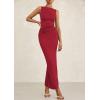 imagePRETTYGARDEN Womens 2025 Summer Semi Formal Midi Dresses Sleeveless Ruched Bodycon Long Elegant Cocktail Wedding Guest DressWine Red