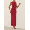 imagePRETTYGARDEN Womens 2025 Summer Semi Formal Midi Dresses Sleeveless Ruched Bodycon Long Elegant Cocktail Wedding Guest DressWine Red