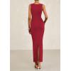 imagePRETTYGARDEN Womens 2025 Summer Semi Formal Midi Dresses Sleeveless Ruched Bodycon Long Elegant Cocktail Wedding Guest DressWine Red